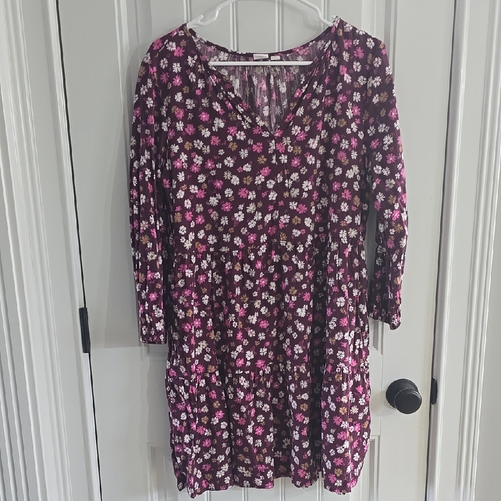 Gap Women's Pink Floral V-Neck Dress Small